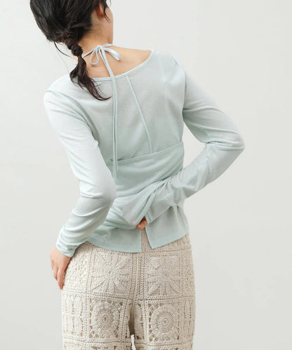 Women’s Long Sleeve Tie Waist Top – Casual Minimal Style