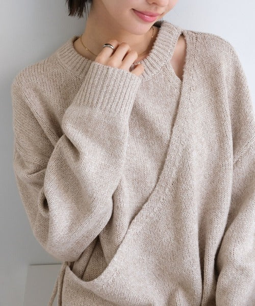 evernavy Faux Layered Long Sleeve Knit Top