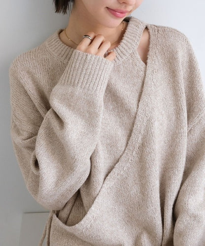 evernavy Faux Layered Long Sleeve Knit Top