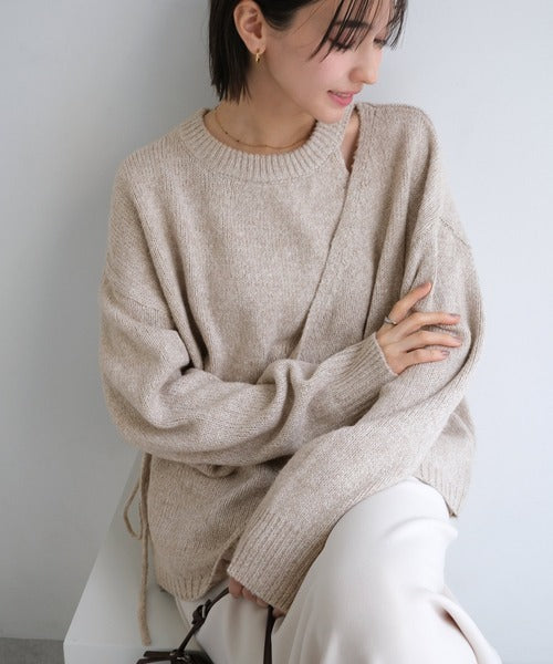 evernavy Faux Layered Long Sleeve Knit Top