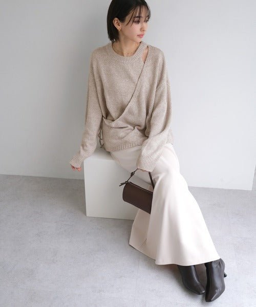 evernavy Faux Layered Long Sleeve Knit Top