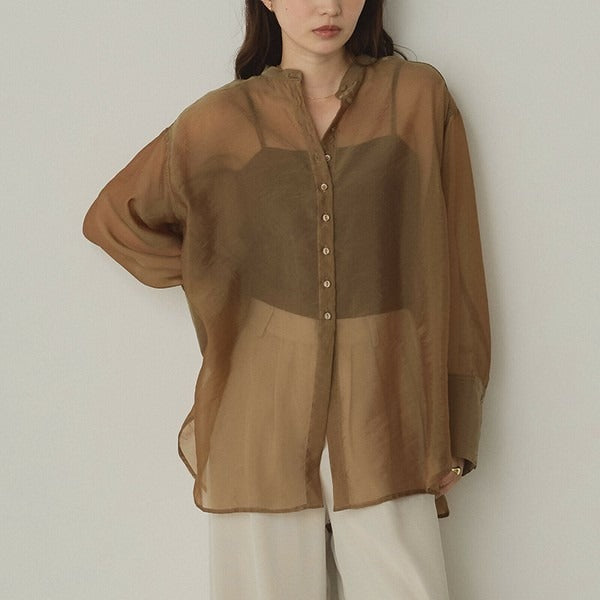 Hunch Shiny Sheer Washer Wide Cuff Shirt