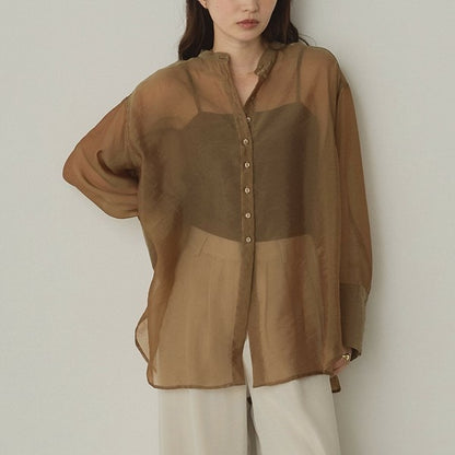Hunch Shiny Sheer Washer Wide Cuff Shirt
