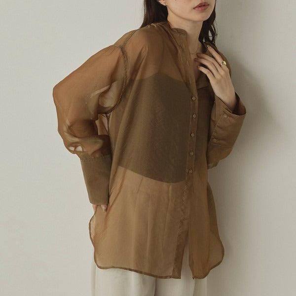 Hunch Shiny Sheer Washer Wide Cuff Shirt