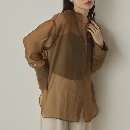 Hunch Shiny Sheer Washer Wide Cuff Shirt