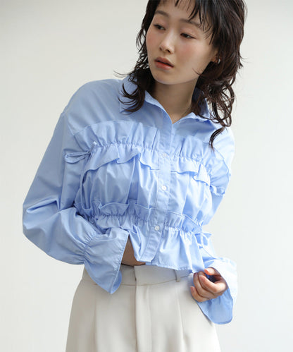 Bab Shirred Ribbon Short Blouse