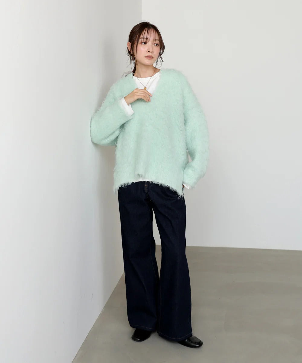 Bab Inner Set Keyhole Neck Scribble Knit Top