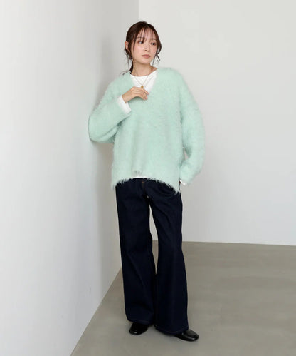 Bab Inner Set Keyhole Neck Scribble Knit Top