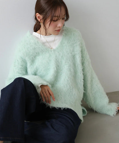 Bab Inner Set Keyhole Neck Scribble Knit Top