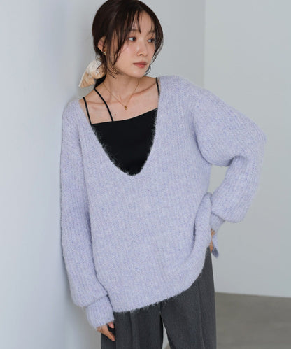 Bab Wide V-Neck Loose Knit Pullover
