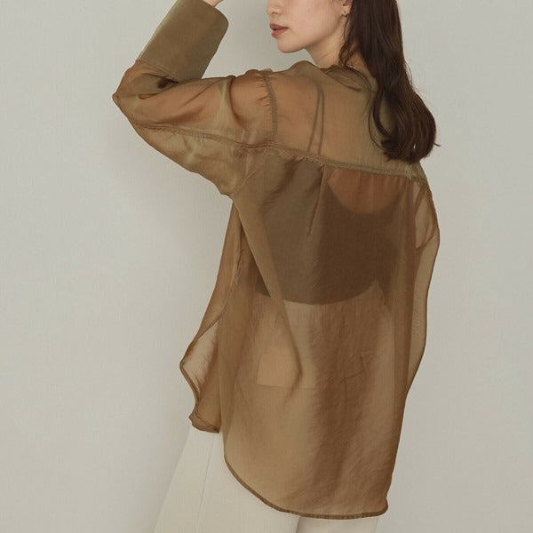 Hunch Shiny Sheer Washer Wide Cuff Shirt