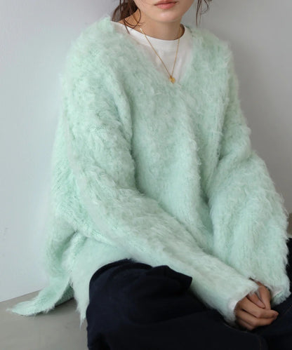 Bab Inner Set Keyhole Neck Scribble Knit Top