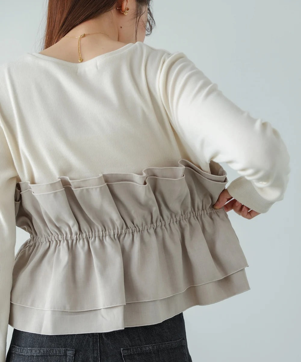 Women’s Long Sleeve Layered Top – Peplum Contrast Style