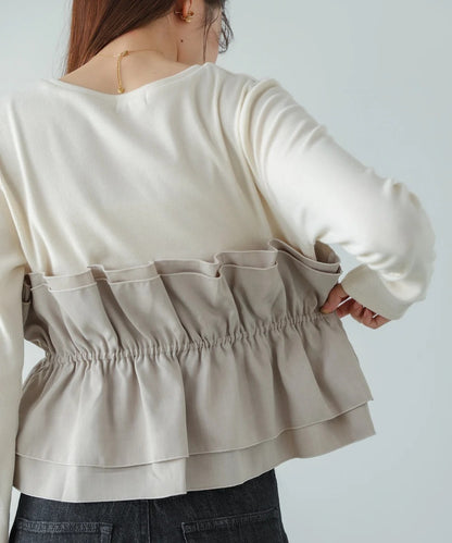 Women’s Long Sleeve Layered Top – Peplum Contrast Style