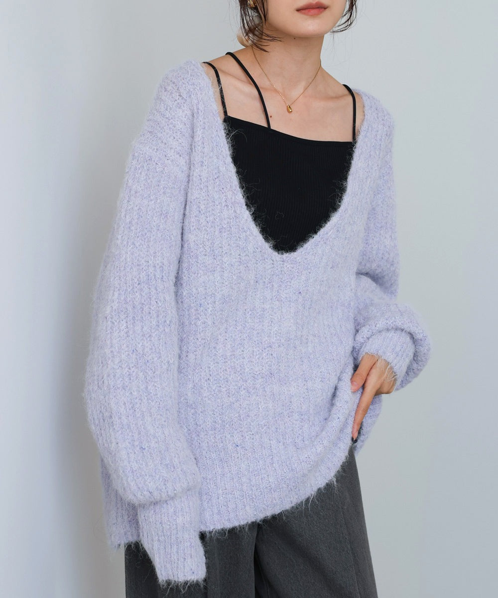 Bab Wide V-Neck Loose Knit Pullover