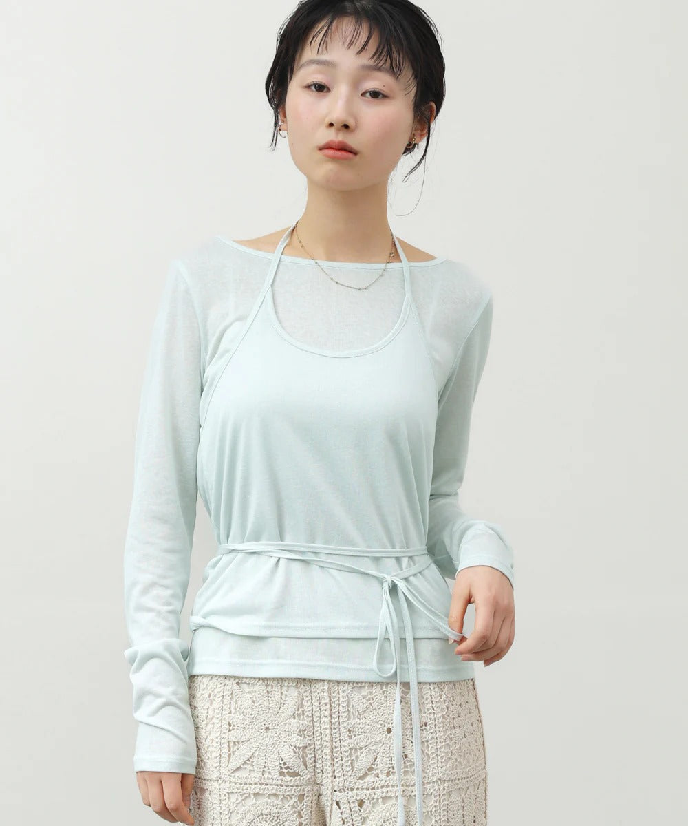 Women’s Long Sleeve Tie Waist Top – Casual Minimal Style