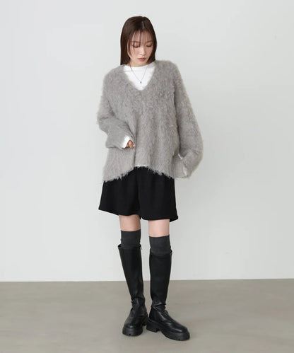 Bab Inner Set Keyhole Neck Scribble Knit Top