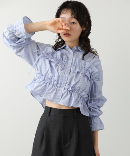 Bab Shirred Ribbon Short Blouse