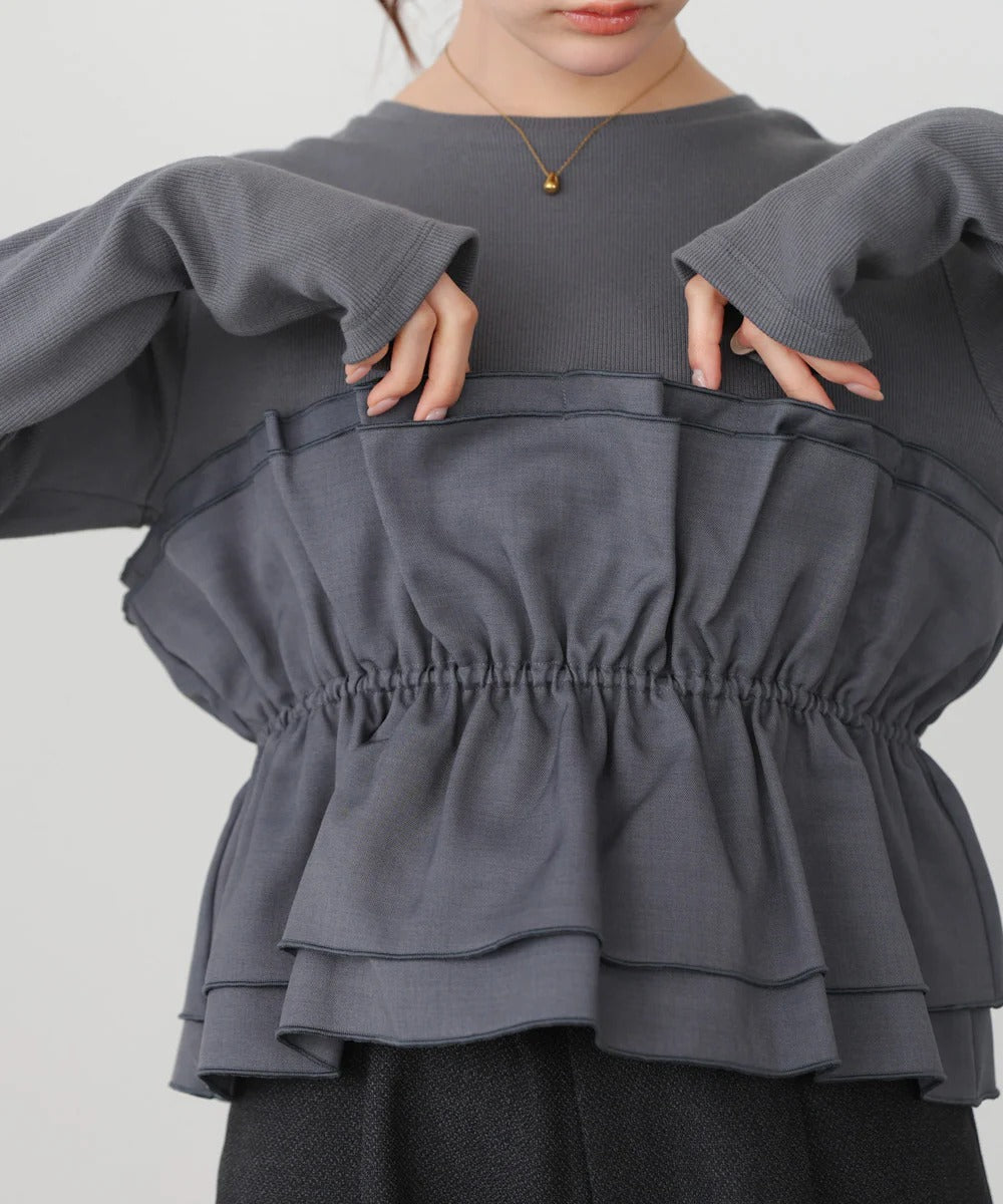 Women’s Long Sleeve Layered Top – Peplum Contrast Style