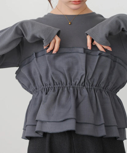 Women’s Long Sleeve Layered Top – Peplum Contrast Style