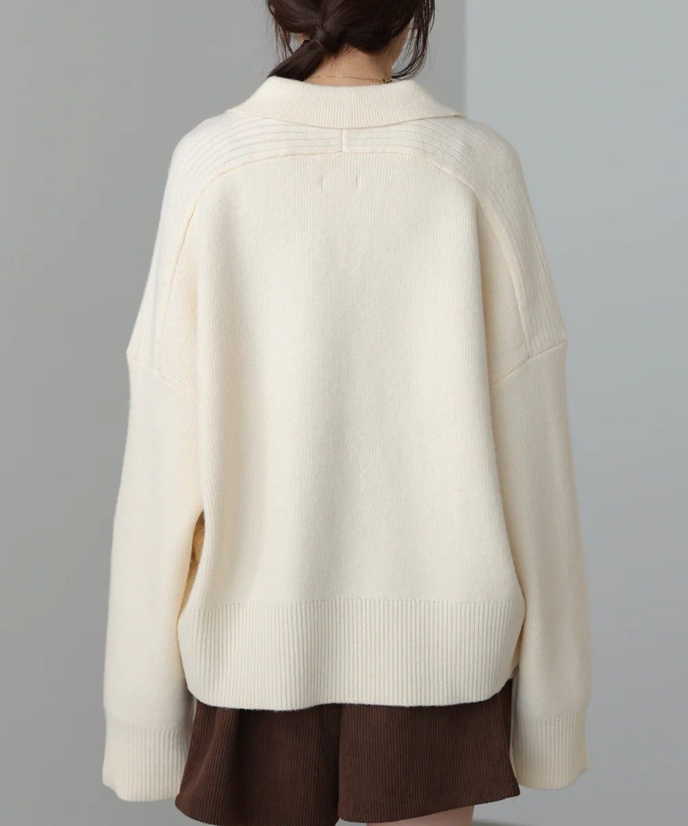 Bab Collared Ribbed Knit Top with Side Drawstring