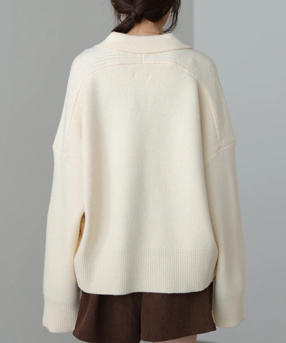 Bab Collared Ribbed Knit Top with Side Drawstring