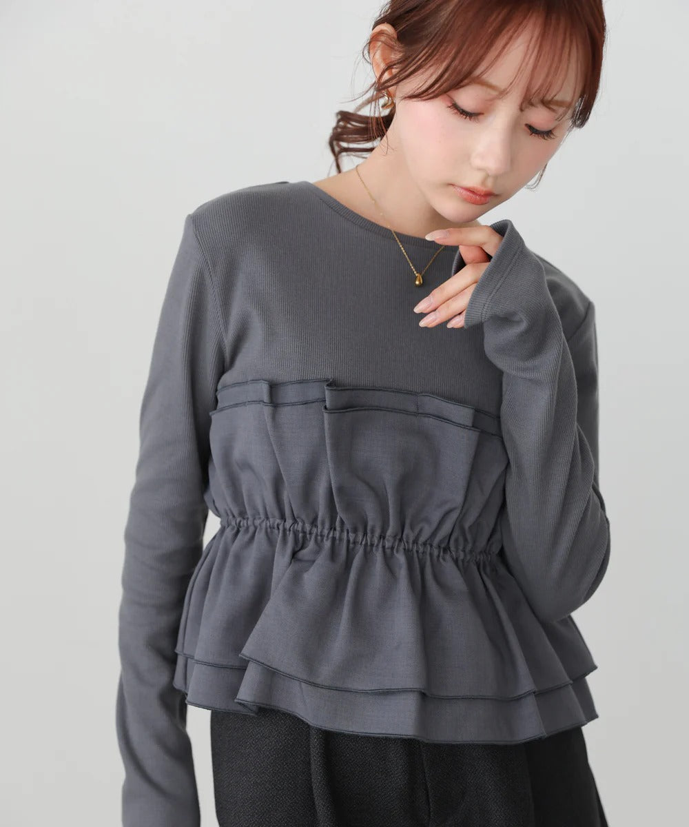 Women’s Long Sleeve Layered Top – Peplum Contrast Style