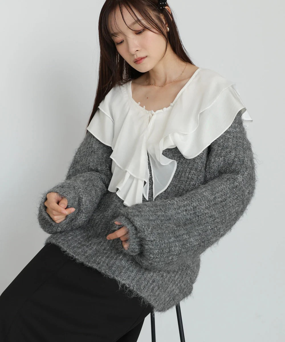 Bab Wide V-Neck Loose Knit Pullover