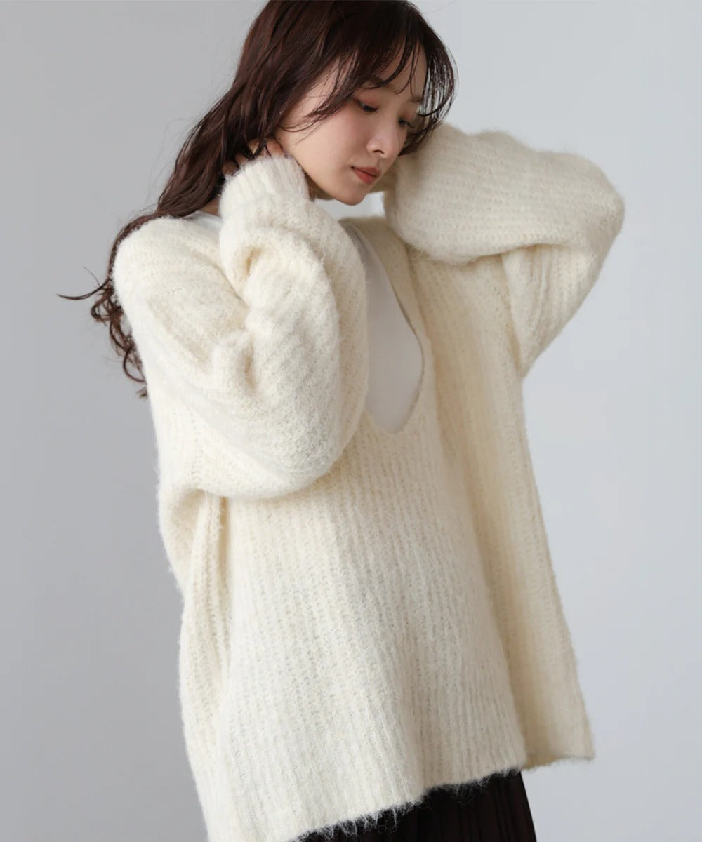 Bab Wide V-Neck Loose Knit Pullover