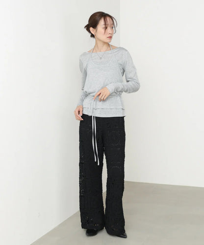 Women’s Long Sleeve Tie Waist Top – Casual Minimal Style