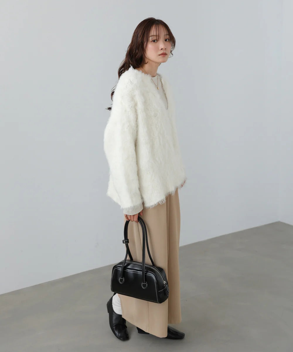 Bab Inner Set Keyhole Neck Scribble Knit Top