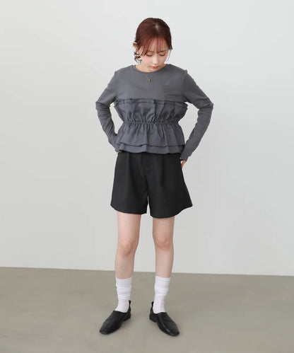 Women’s Long Sleeve Layered Top – Peplum Contrast Style