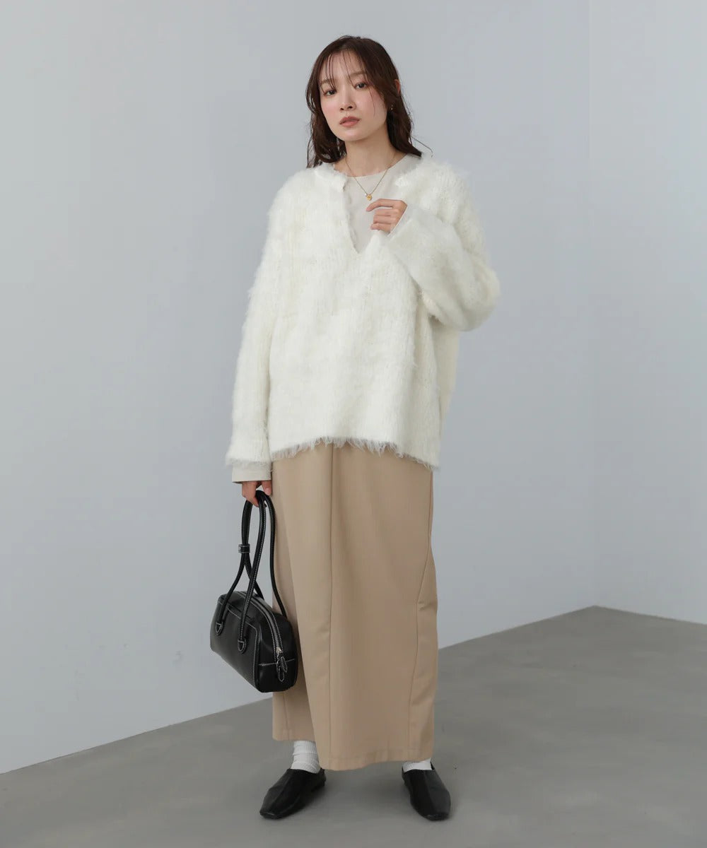 Bab Inner Set Keyhole Neck Scribble Knit Top