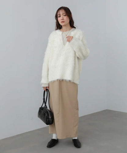 Bab Inner Set Keyhole Neck Scribble Knit Top