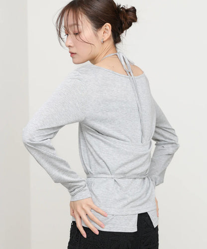 Women’s Long Sleeve Tie Waist Top – Casual Minimal Style