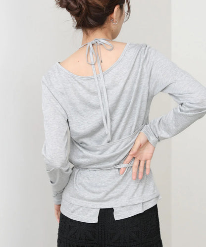 Women’s Long Sleeve Tie Waist Top – Casual Minimal Style