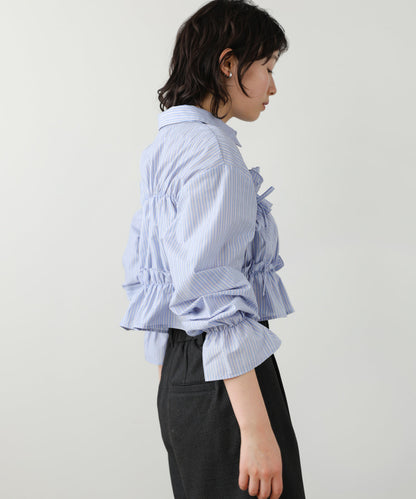 Bab Shirred Ribbon Short Blouse
