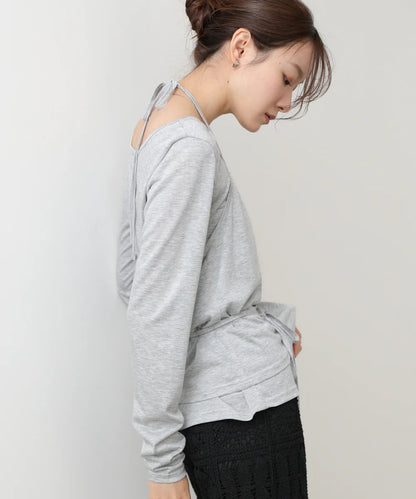 Women’s Long Sleeve Tie Waist Top – Casual Minimal Style