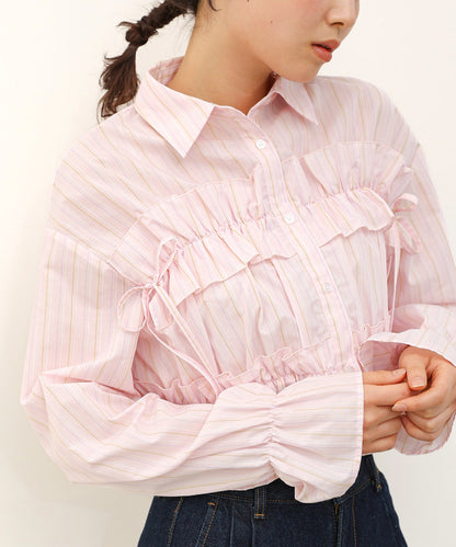 Bab Shirred Ribbon Short Blouse