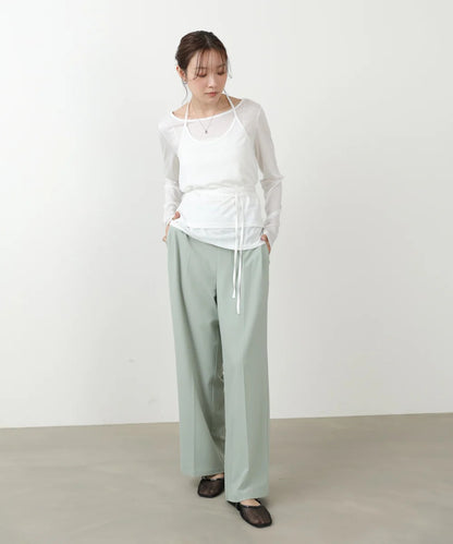 Women’s Long Sleeve Tie Waist Top – Casual Minimal Style