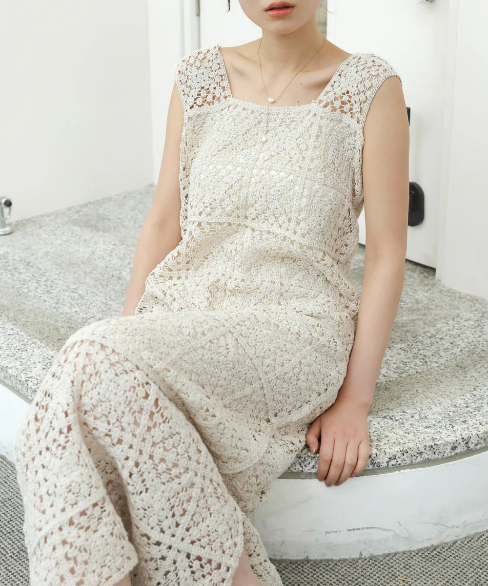 Boho Crochet Maxi Dress for Women – Sleeveless Summer Resort Style