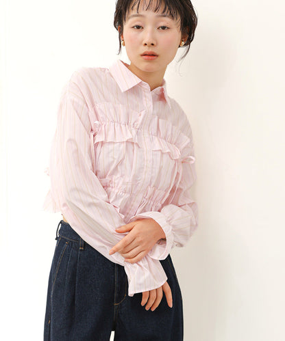 Bab Shirred Ribbon Short Blouse