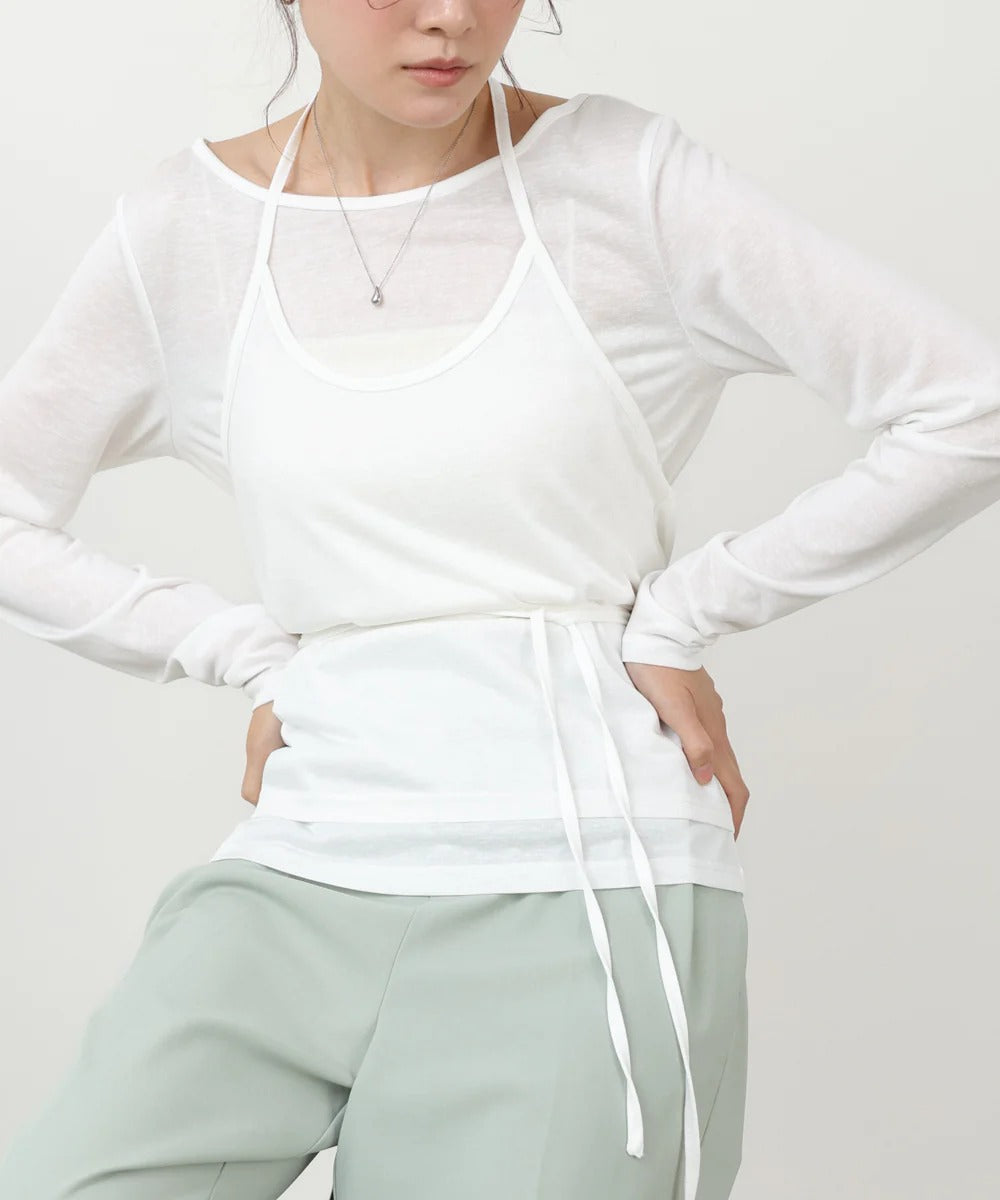 Women’s Long Sleeve Tie Waist Top – Casual Minimal Style
