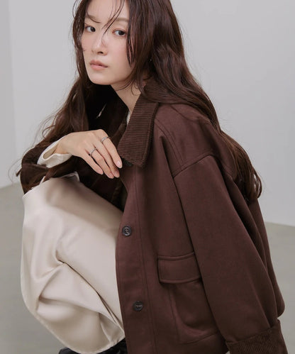 Bab Faux Suede x Corduroy Short Coverall