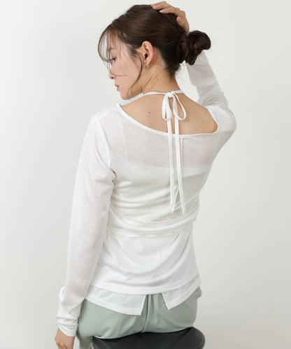 Women’s Long Sleeve Tie Waist Top – Casual Minimal Style