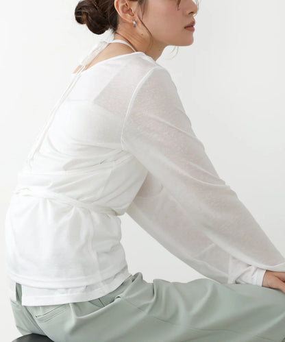 Women’s Long Sleeve Tie Waist Top – Casual Minimal Style