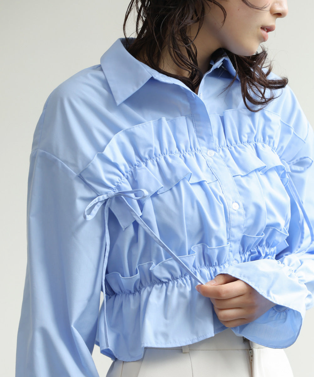 Bab Shirred Ribbon Short Blouse