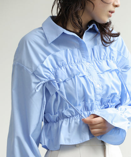 Bab Shirred Ribbon Short Blouse