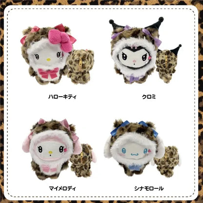 Sanrio Leopard Mascot Pouch Plush Keychain – Hello Kitty / Kuromi / My Melody / Cinnamoroll
