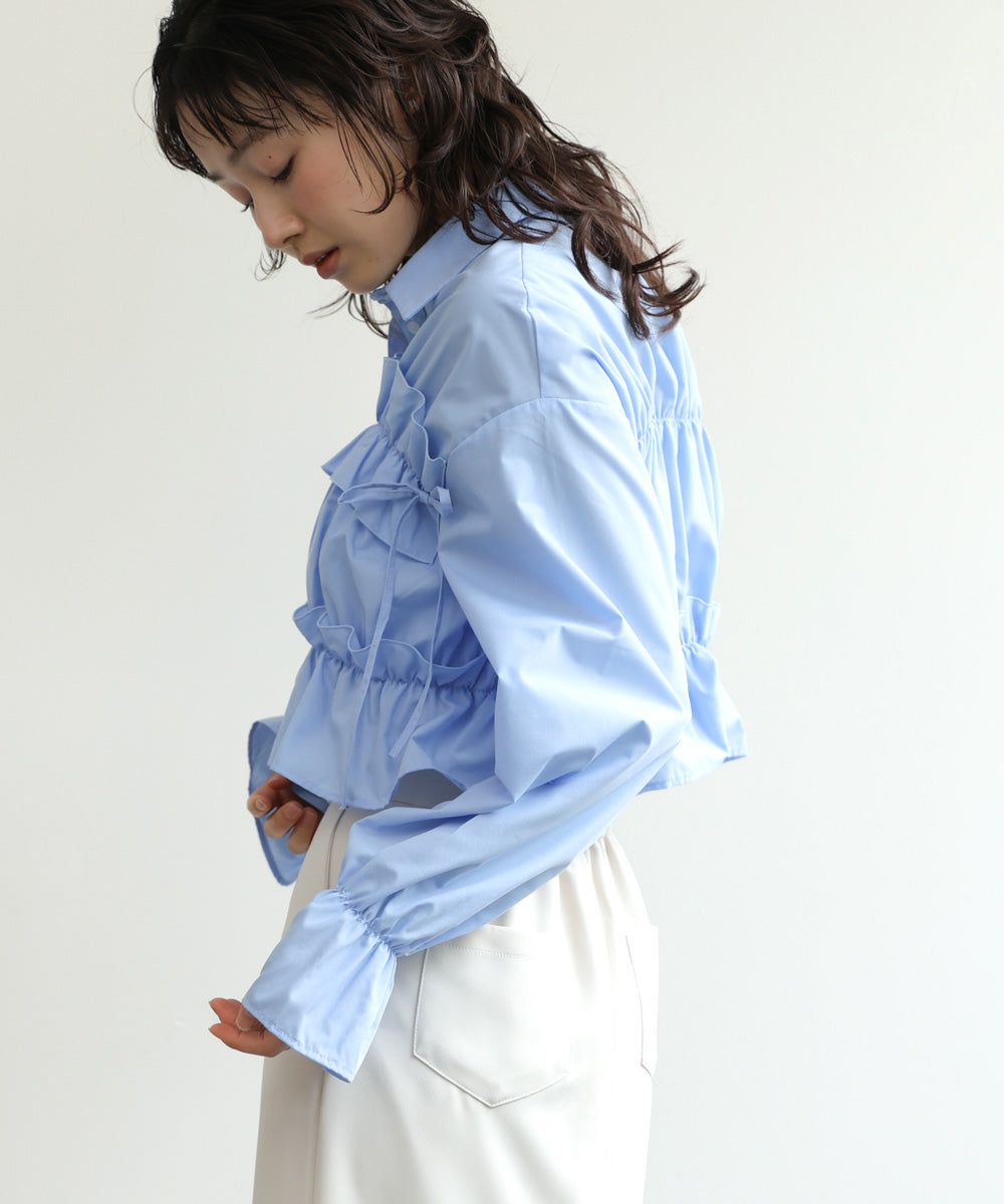 Bab Shirred Ribbon Short Blouse